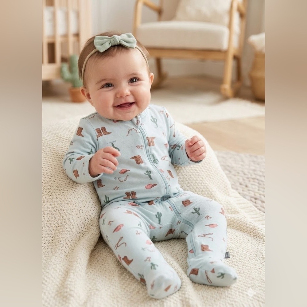 Adorable Blue Cactus, Boots, Hats and Bows For a Girl or Boy Prin Baby One Piece